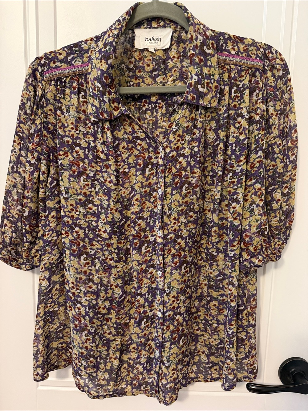 ba&sh Purple Multi-Color Floral Button-Down Shirt